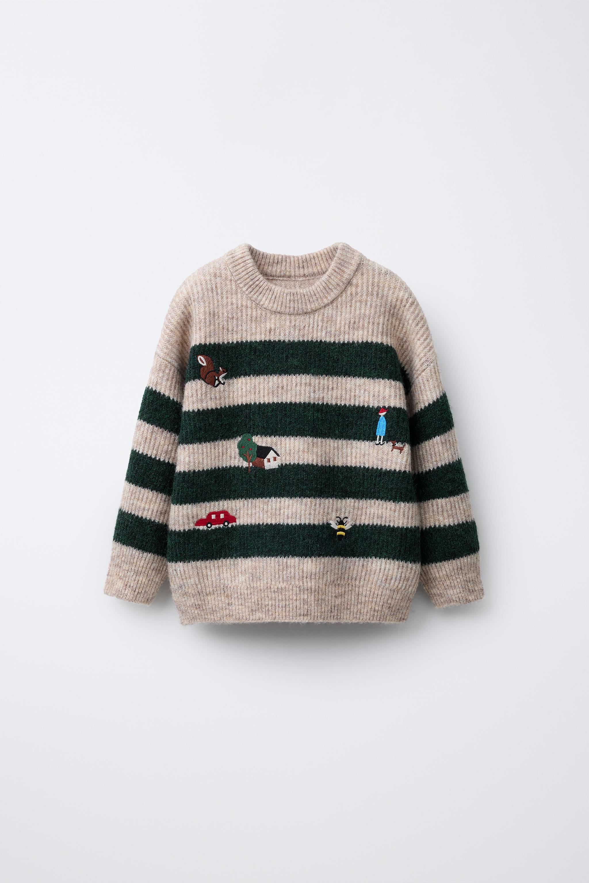 STRIPED KNIT SWEATER WITH FOREST EMBROIDERY