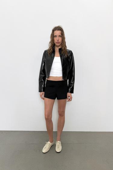 SHORT LEATHER EFFECT JACKET - Black by Zara