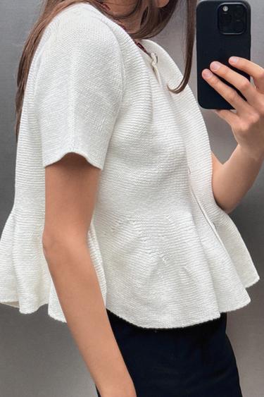 PEPLUM KNIT CARDIGAN - Ecru by Zara - Image 3