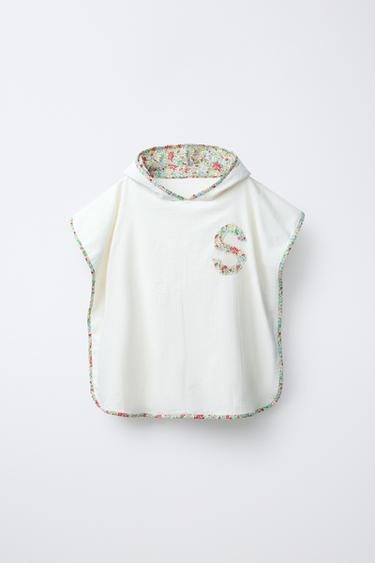 EMBROIDERED INITIAL FLORAL TRIM PONCHO TOWEL - S by Zara