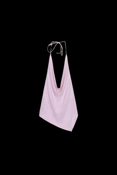 Zara RHINESTONE TULLE TOP - Pink - Image 0