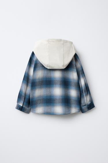 FLEECE HOODED CHECK OVERSHIRT - Blue by Zara - Image 1