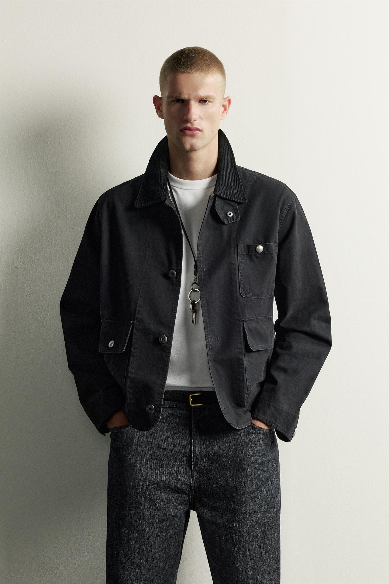 CORDUROY COLLAR POCKET JACKET — Black