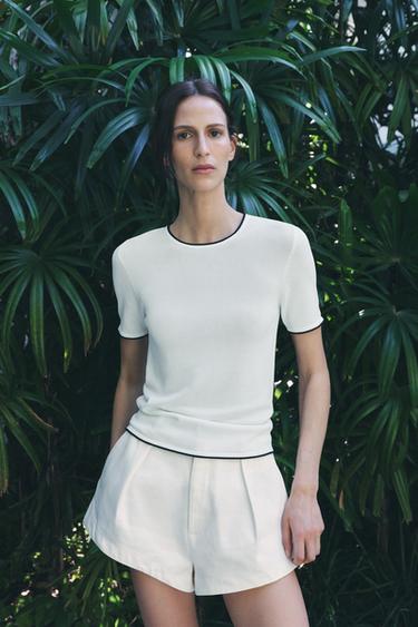 SHORT SLEEVE KNIT JUMPER WITH CONTRAST TRIMS - White / Navy by Zara