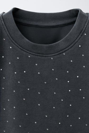 T-SHIRT EFFET DÉLAVÉ STRASS - Gris anthracite de Zara - Image 2