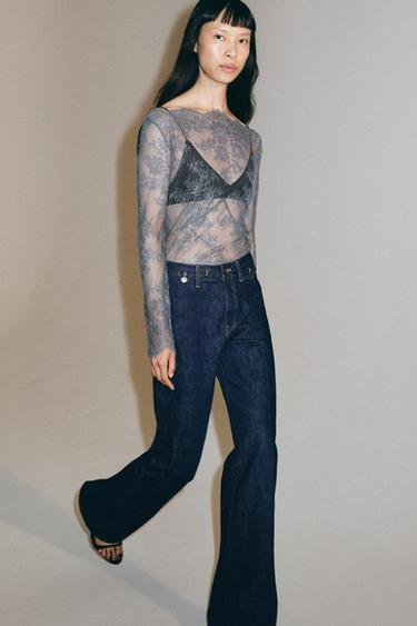 Zara ZW COLLECTION LACE TOP - Gray