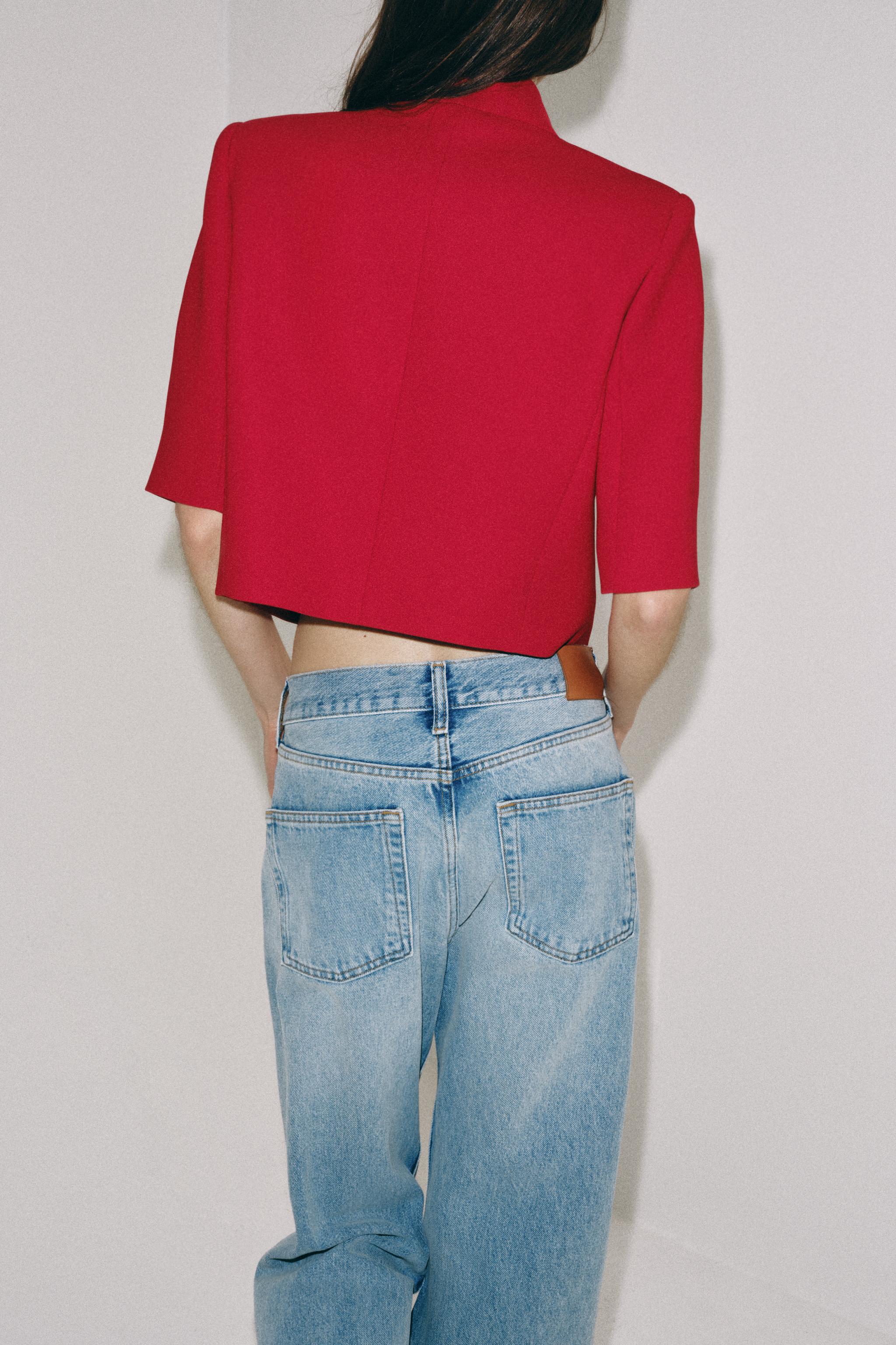 クロップドショートスリーブブレザー ZW COLLECTION - レッド | ZARA