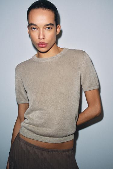 TOP EN MAILLE À MANCHES COURTES - Sable de Zara - Image 1