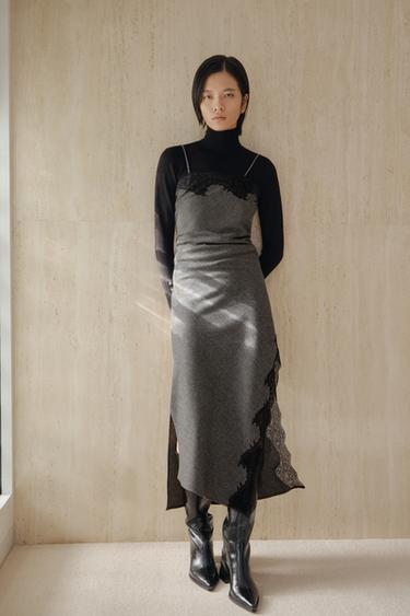 ZW COLLECTION LIMITED EDITION レースウールワンピースグレー/ベージュZaraのZW COLLECTION LIMITED EDITION レースウールワンピース - グレー/ベージュ