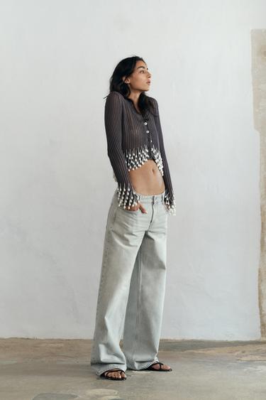 КАРДИГАН С БАХРОМОЙ И БУСИНАМИ — СЕРЫЙ от Zara — изображение 0