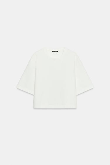 CAMISETA CROP MANGA CORTA - Blanco roto de Zara - Imagen 0
