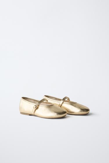 METALLIC BALLET FLATS - Gold by Zara - Image 1