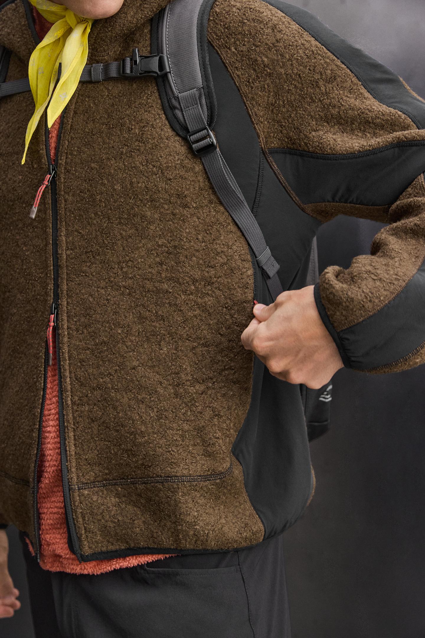 Мужская куртка Zara Color Block Combined Fleece, цвет: Коричневый синий — фото 6