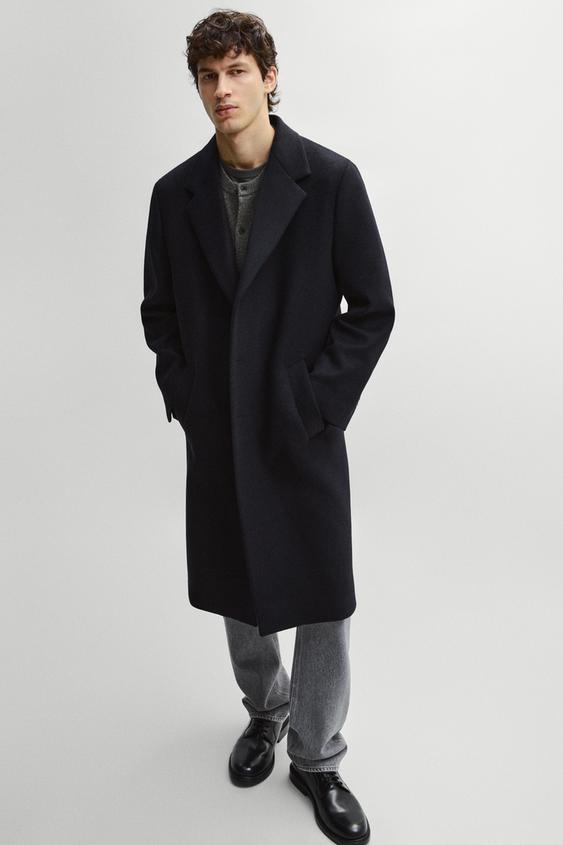 Zara 100% wool coat with lapel collar - Navy blue - Image 0