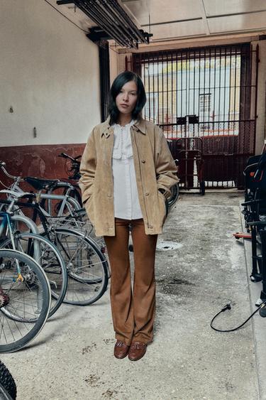 Zara ZVONASTE PANTALONE OD VEŠTAČKE KOŽE – duvan – Slika 0
