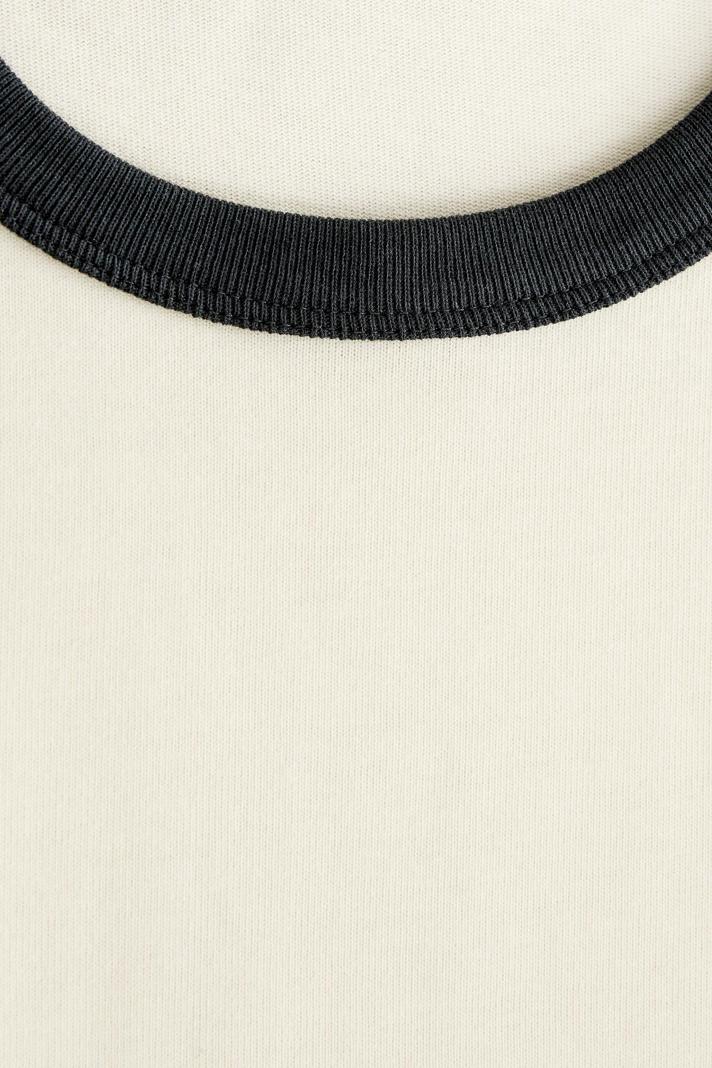 Женская футболка Zara Contrast Trim Short Sleeve, цвет: Экрю / Синий — фото 4