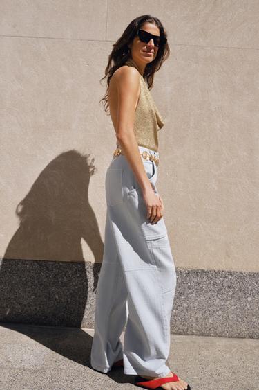 METALLIC THREAD HALTER KNIT TOP - Golden by Zara