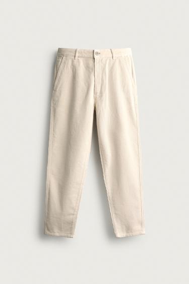 CARROT-FIT CORDUROY PANTS — Ecru 1
