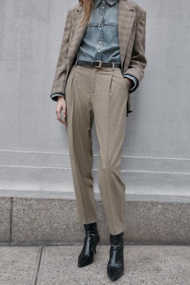 HOUNDSTOOTH TROUSERS WITH BELT - camel by Zara