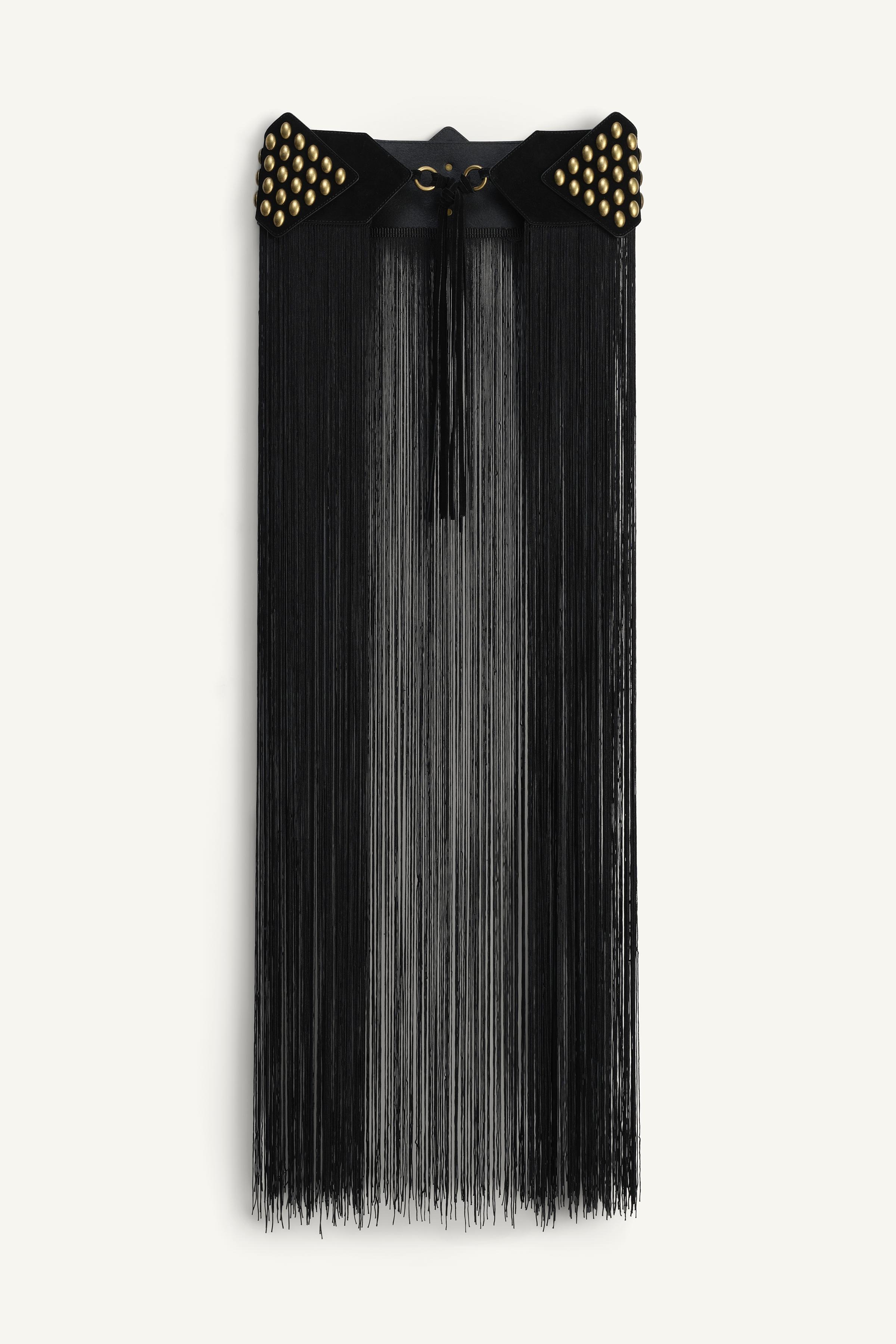 LIMITED EDITION STUDDED FRINGE SASH BELT - Black | ZARA