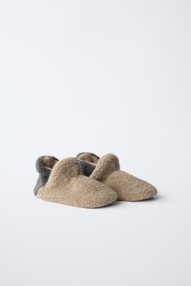 FAUX SHEARLING SLIPPERS - Mink Grey by Zara