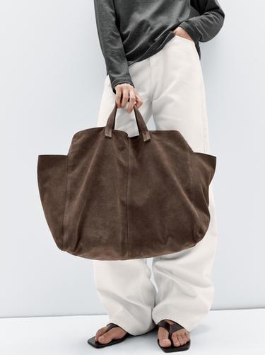 Bolso maxi shopper piel serraje - Mantequilla de Zara - Imagen 0