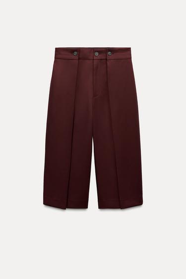 LONG PLEATED BERMUDA SHORTS ZW COLLECTION - Burgundy by Zara