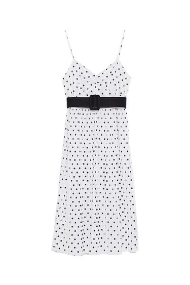 PLEATED POLKA DOT DRESS