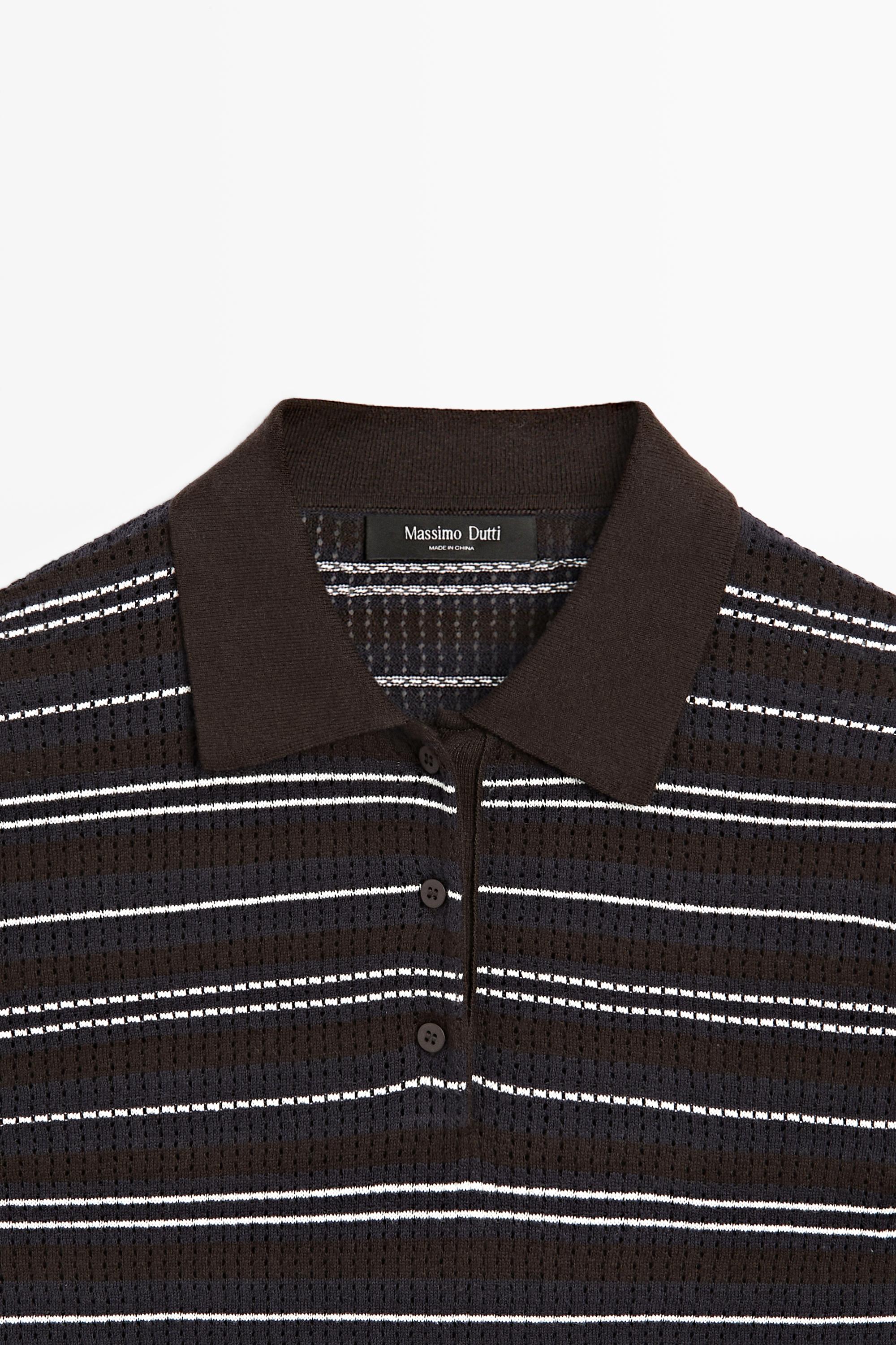 Polo ajouré rayé en coton mélangé