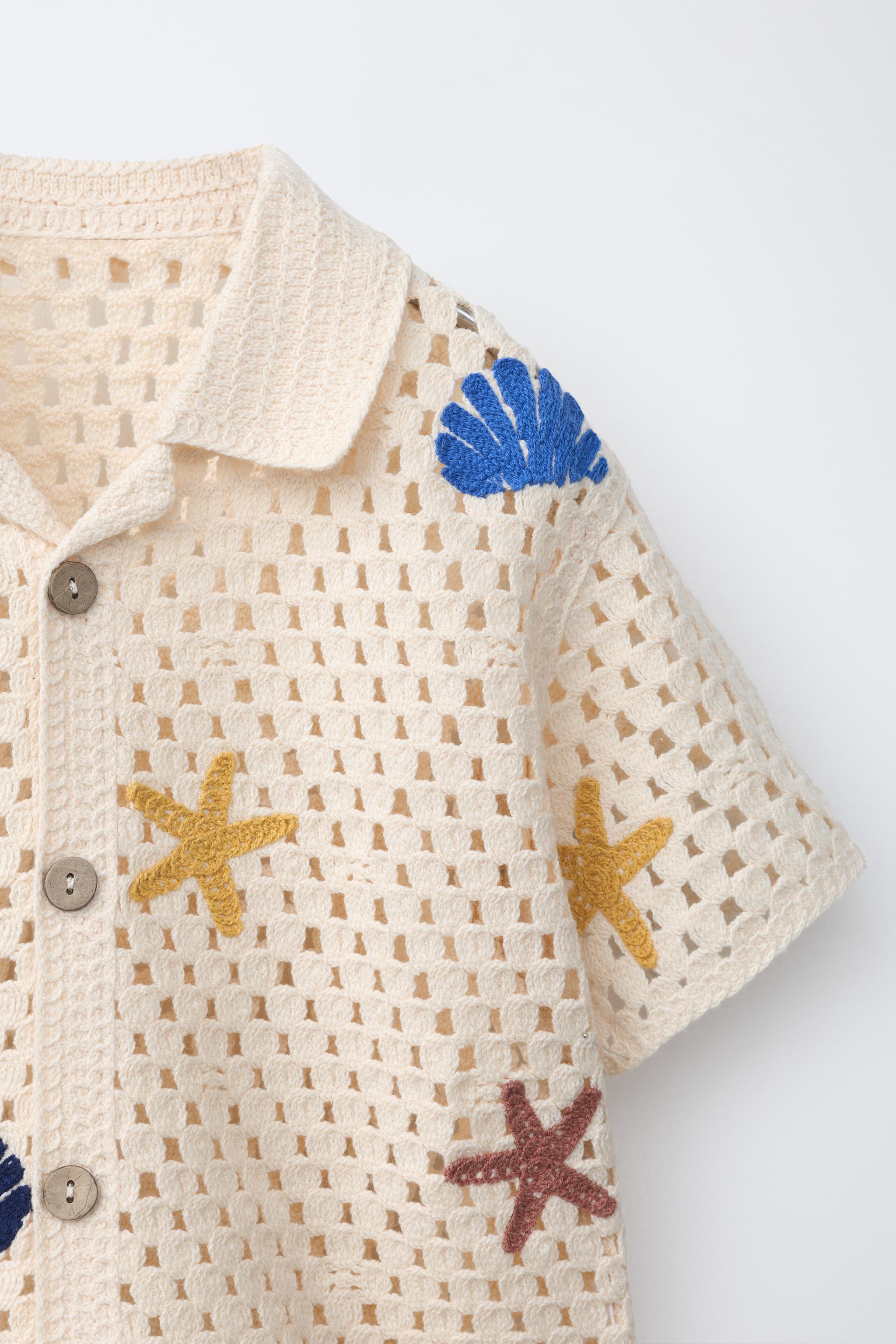 MARINE MOTIF CROCHET KNIT SHIRT