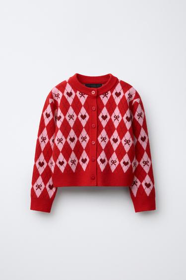 ARGYLE CARDIGAN - Red by Zara