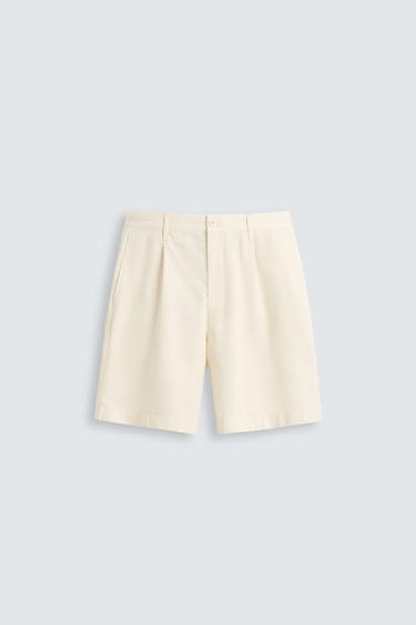 Zara PLEATED REGULAR FIT BERMUDA SHORTS - Oyster-white