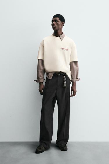 CALÇA RELAXED FIT COM PREGAS - Cinza-escuro da Zara