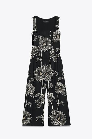 MONO BORDADOS FLORES - Negro / Crudo de Zara - Imagen 0