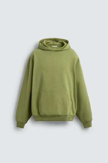 БАЗОВ СУИТШЪРТ С КАЧУЛКА - отмито-зелен от Zara