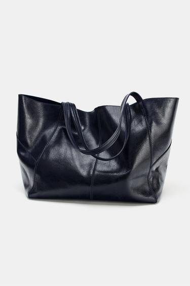 BOLSO PIEL MAXI SHOPPER - Azul Marino de Zara