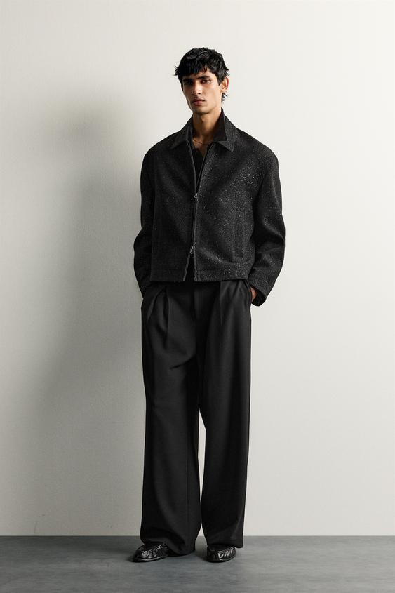 Zara SHIMMER TEXTURED OVERSHIRT - Black - Image 0