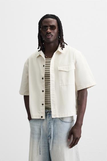 WASHED OVERSHIRT WITH POCKET - Oyster-white by Zara