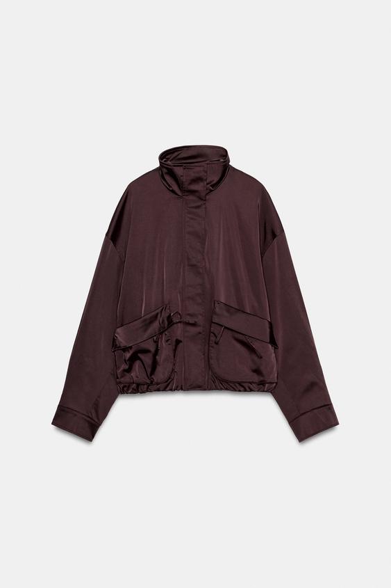 SATIN FINISH POCKET JACKET - Dark aubergine by Zara - Image 0