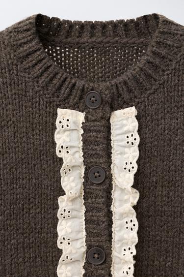 LACE KNIT CARDIGAN - Brown / Taupe by Zara - Image 2