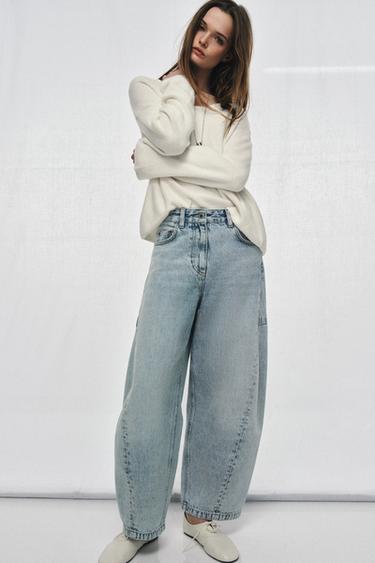 JEANS ZW COLLECTION ANKLE BALLOON TIRO MEDIO - أزرق فاتح by Zara