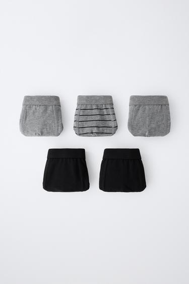 AGES 2-6 / 5-PACK SOLID AND STRIPED BOXER BRIEFS — charcoal gray 1