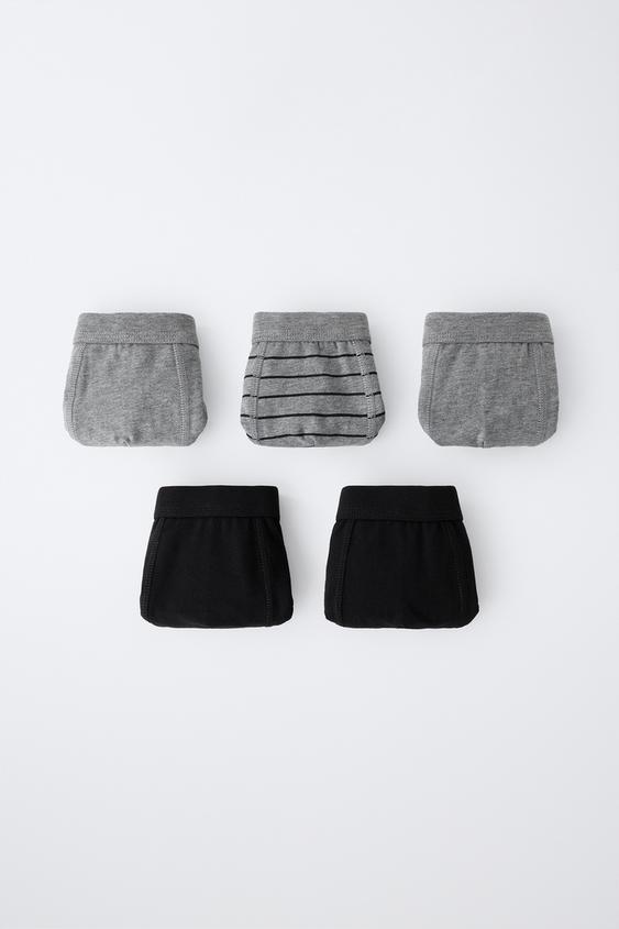 2-6 TUỔI/ SET 5 QUẦN LÓT BOXER MÀU TRƠN VÀ KẺ SỌC - màu xám đen từ Zara - Hình ảnh 0