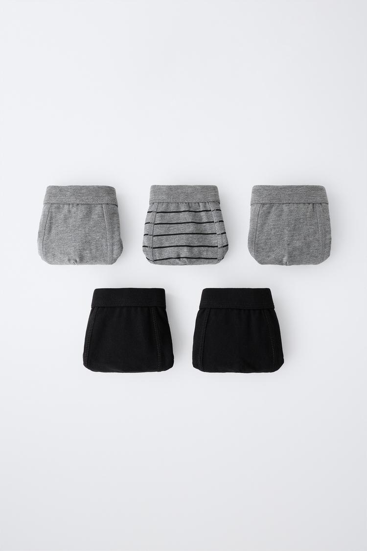 AGES 2-6 / 5-PACK SOLID AND STRIPED BOXER BRIEFS — charcoal gray