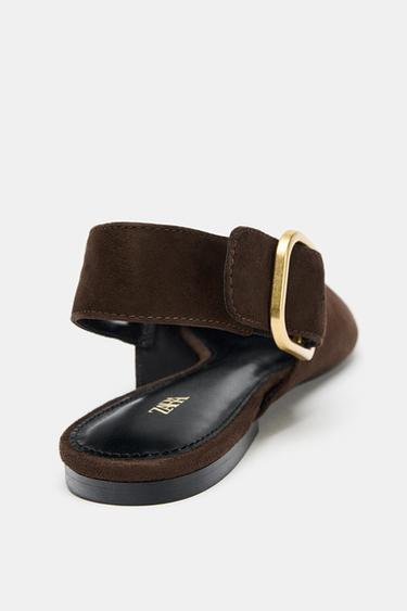 CHAUSSURES OUVERTES À L'ARRIÈRE EN DAIM - Marron chocolat de Zara - Image 4