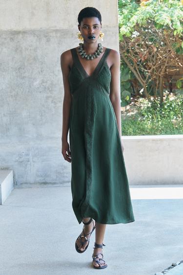 ЛЬНЯНОЕ ПЛАТЬЕ-КОМБИНАЦИЯ — ZW COLLECTION — ЗЕЛЕНОВАТЫЙ от Zara — изображение 0
