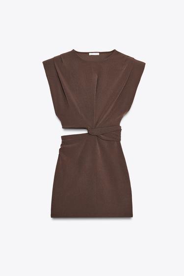 VESTIDO COM OMBREIRAS CUT OUT - Marrom da Zara