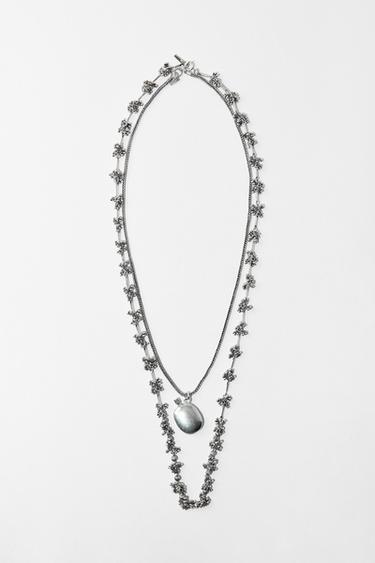 Zara 2-PACK NECKLACES WITH PIECES AND BOTTLE - Silver