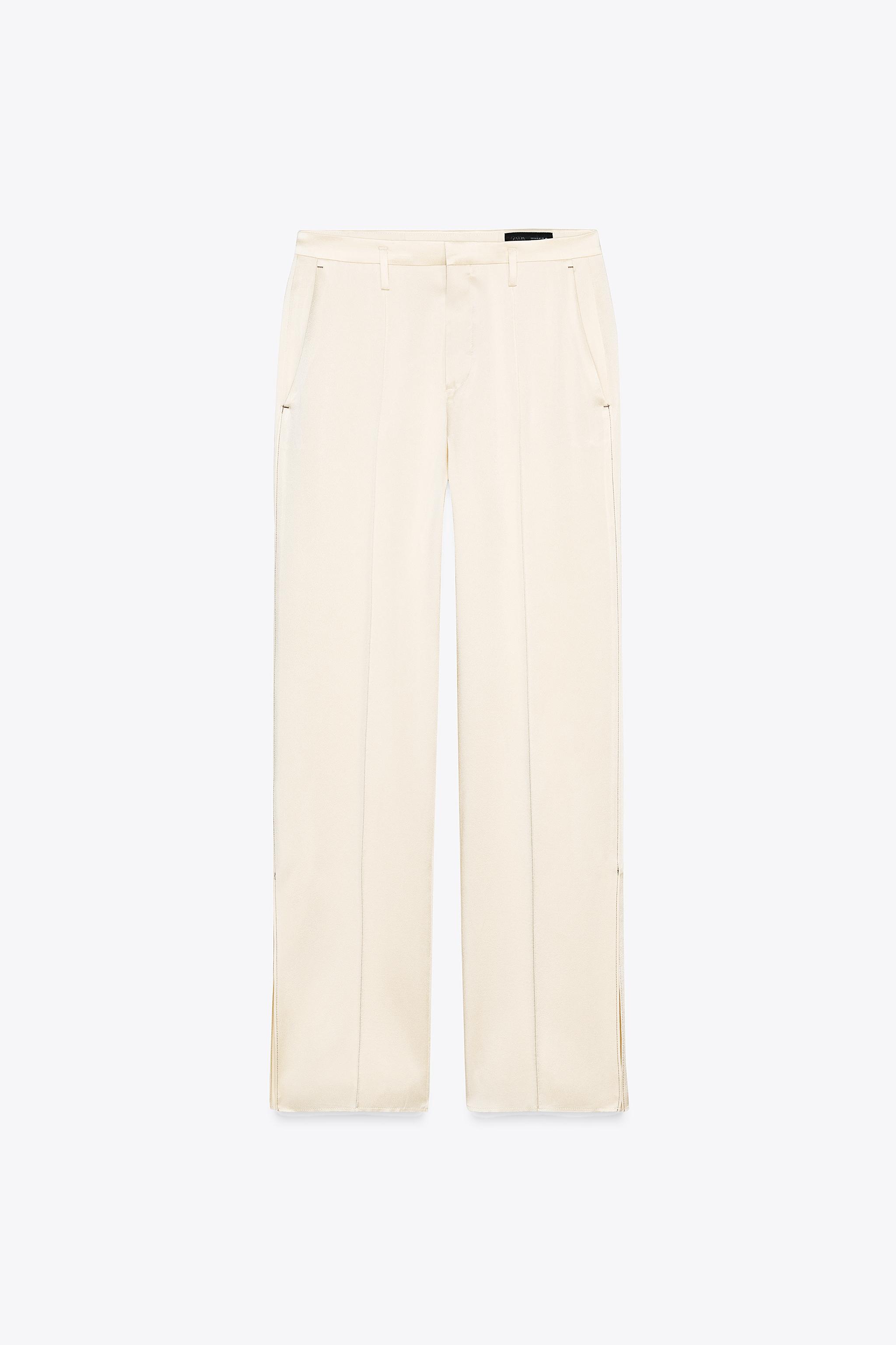 ZW COLLECTION SATIN PANTS WITH VENTS - Ivory | ZARA United