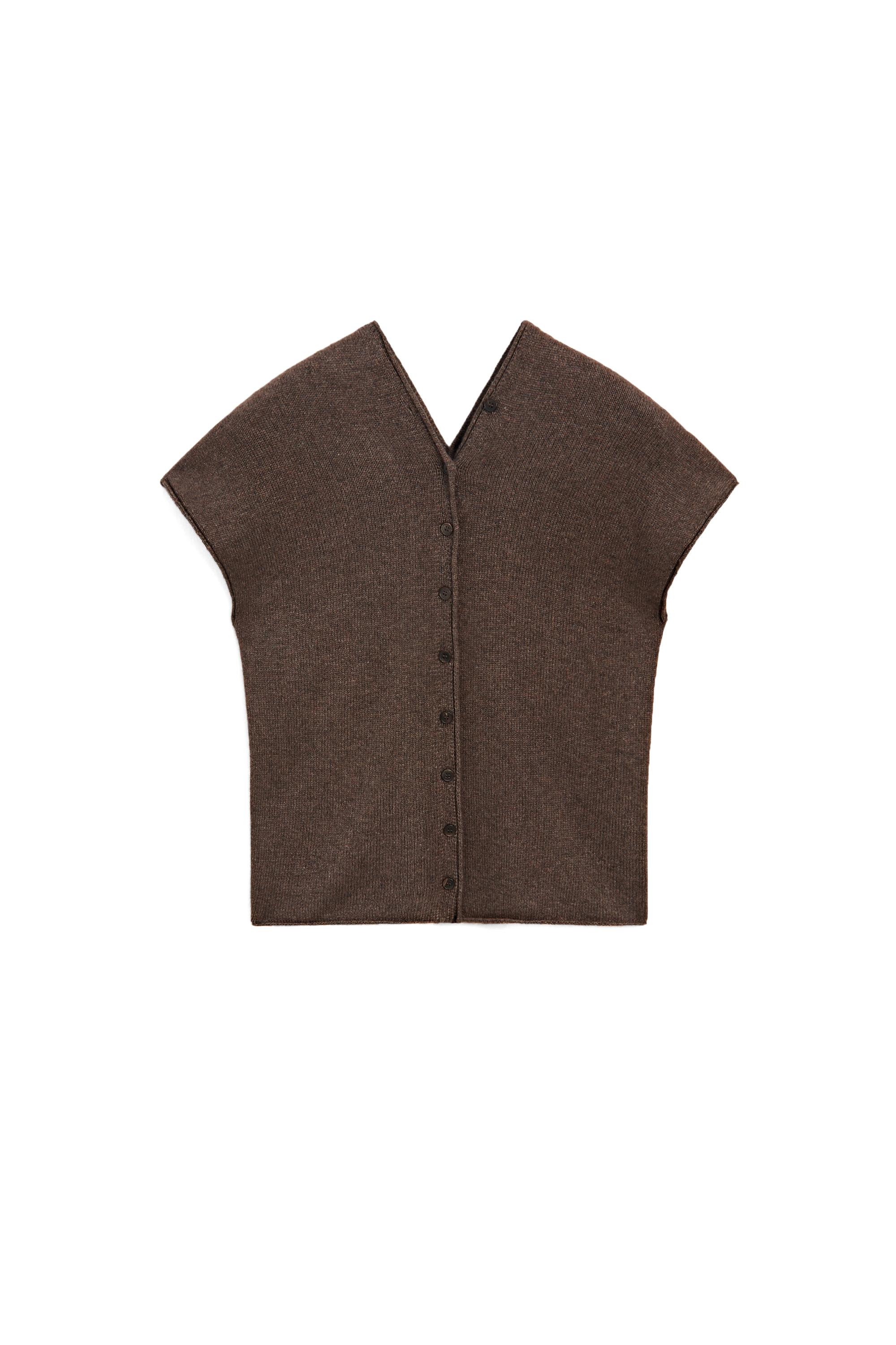Wool blend V-neck knit vest - Black gold | ZARA United States